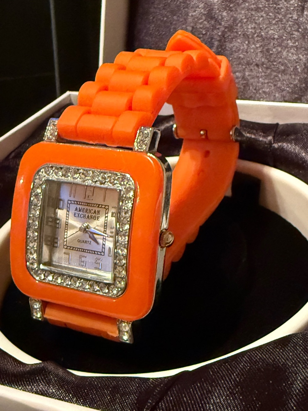 Casual Rubber Square Face Armani Orange Unisex Watch with Crystals - Picture 6 of 9